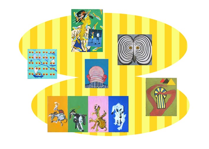 Michael Harvey, painting, STRIPED DOGS 